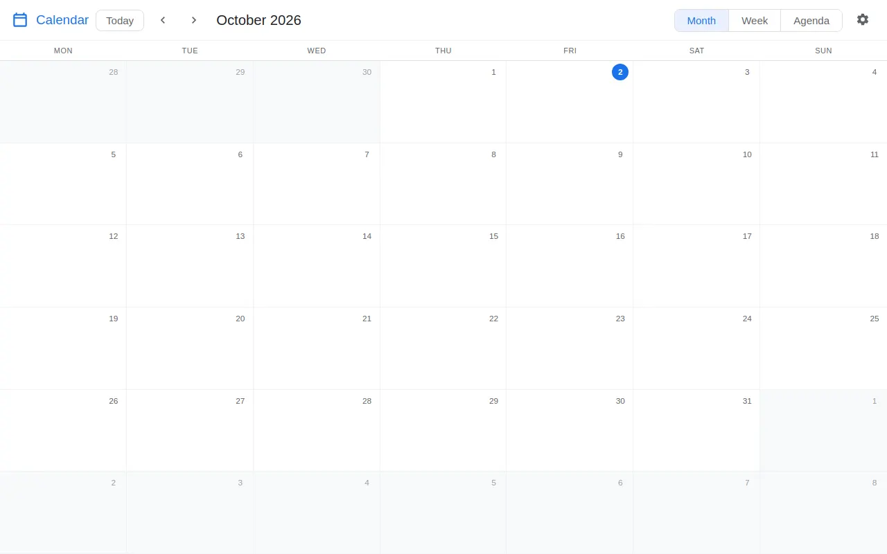 Initial view of Calendar