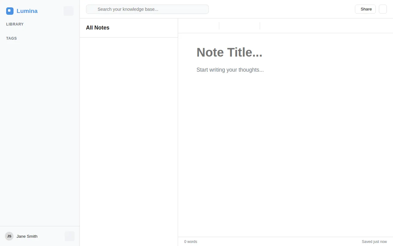 Initial view of Notes