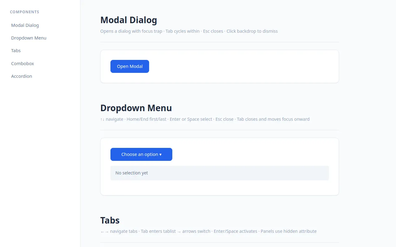 Initial view of Accessible Components