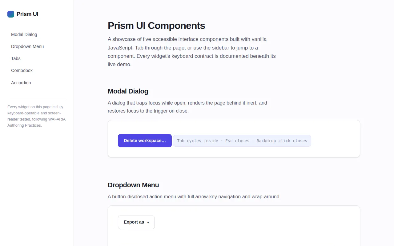 Initial view of Accessible Components