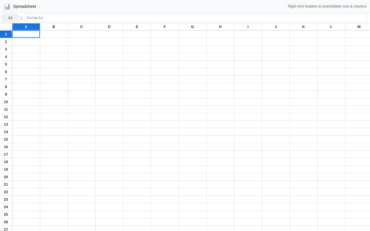 Initial view of Spreadsheet