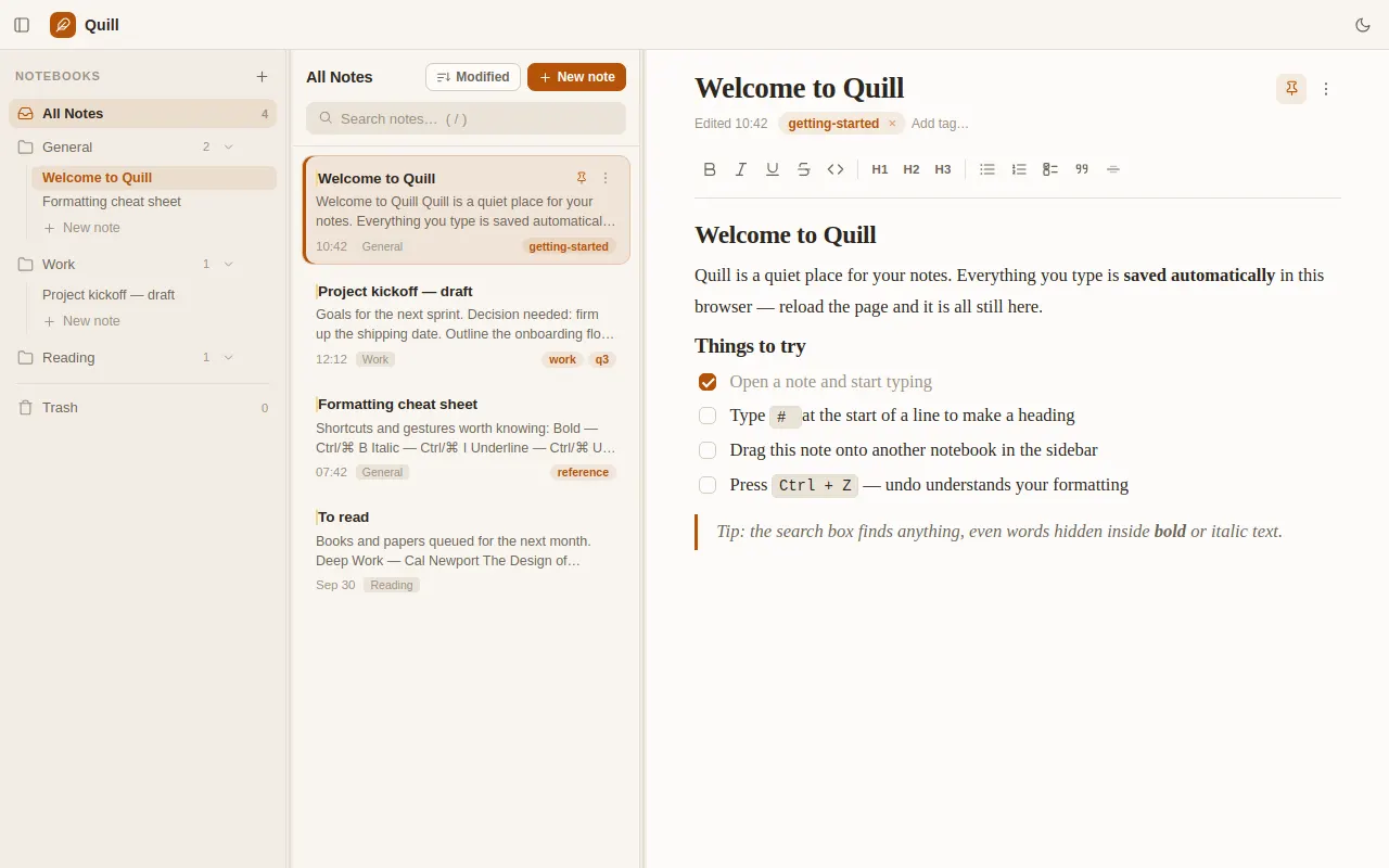 Initial view of Notes