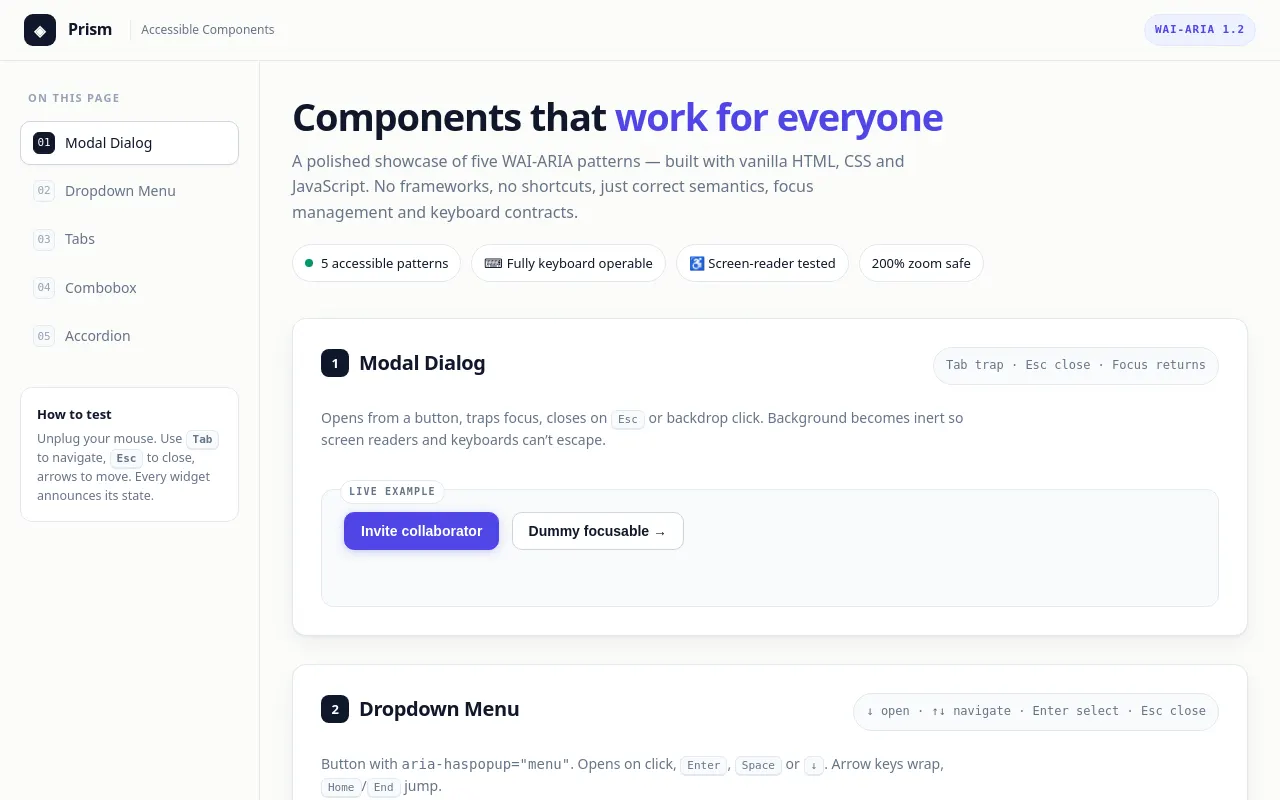 Initial view of Accessible Components