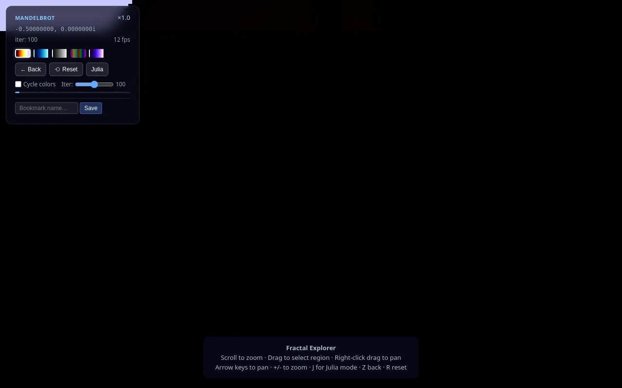 Initial view of Fractal Explorer
