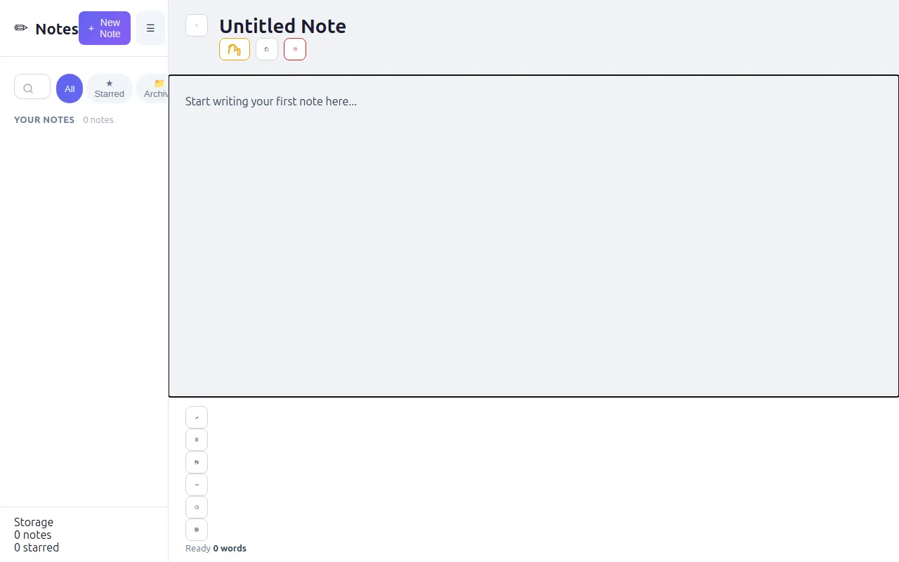 Initial view of Notes