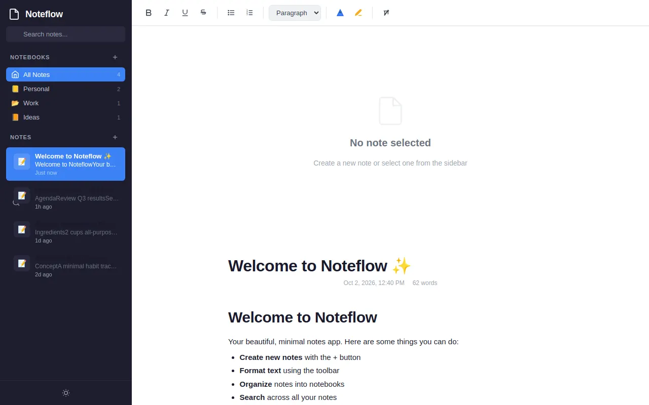 Initial view of Notes