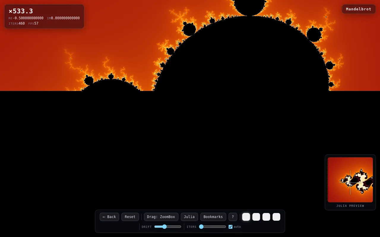 Initial view of Fractal Explorer