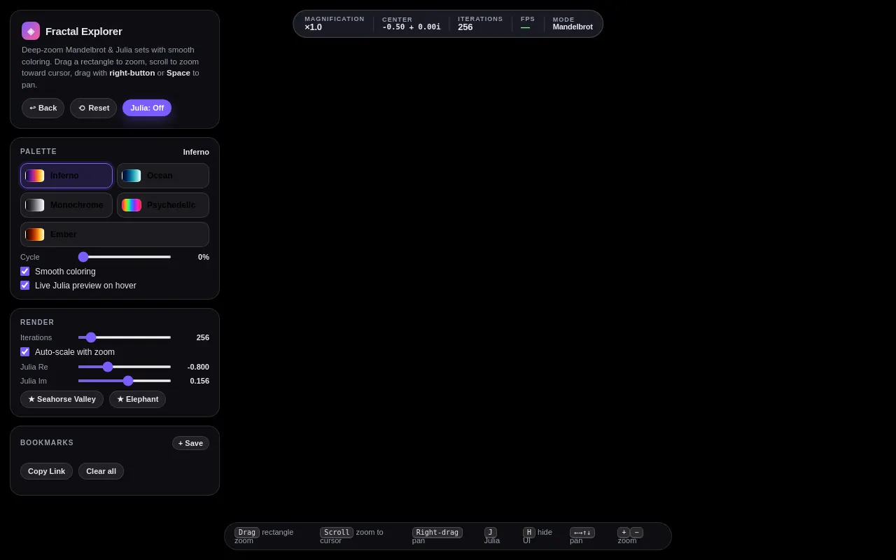 Initial view of Fractal Explorer