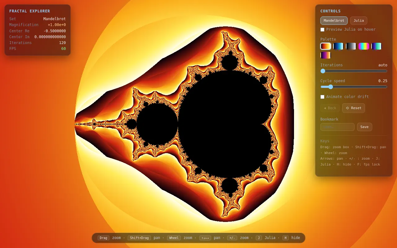 Initial view of Fractal Explorer