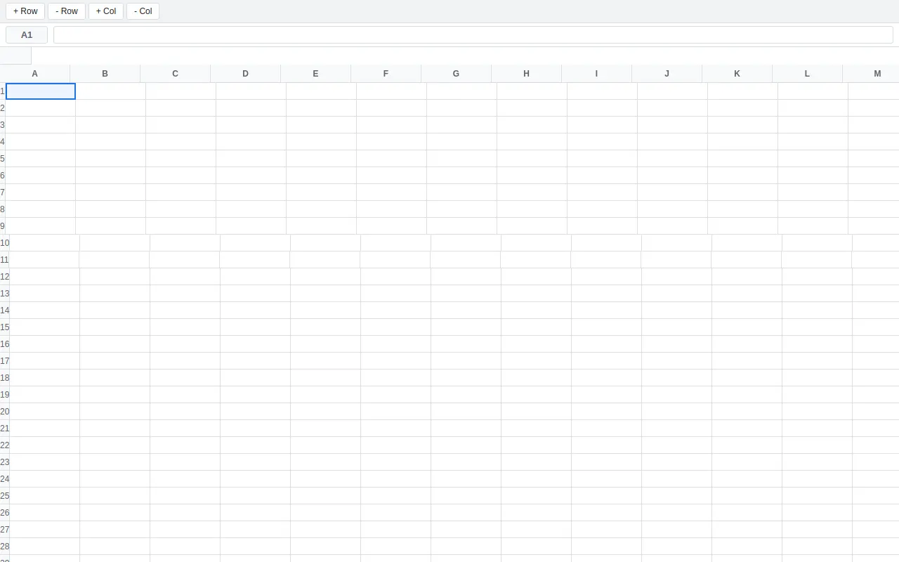 Initial view of Spreadsheet