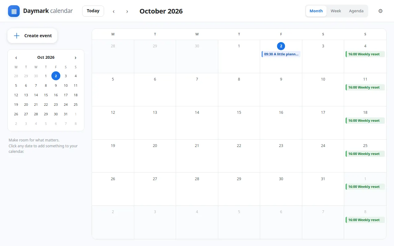 Initial view of Calendar