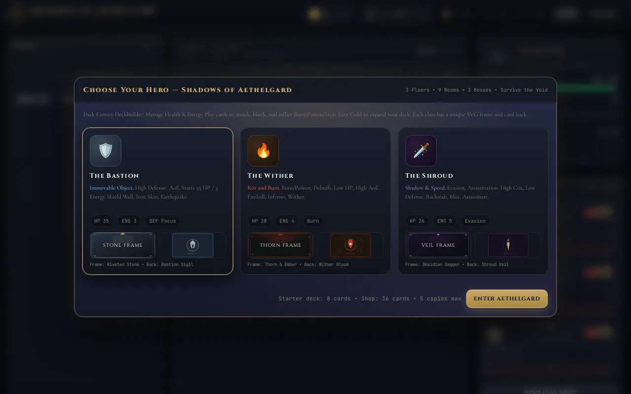 Initial view of Deckbuilder
