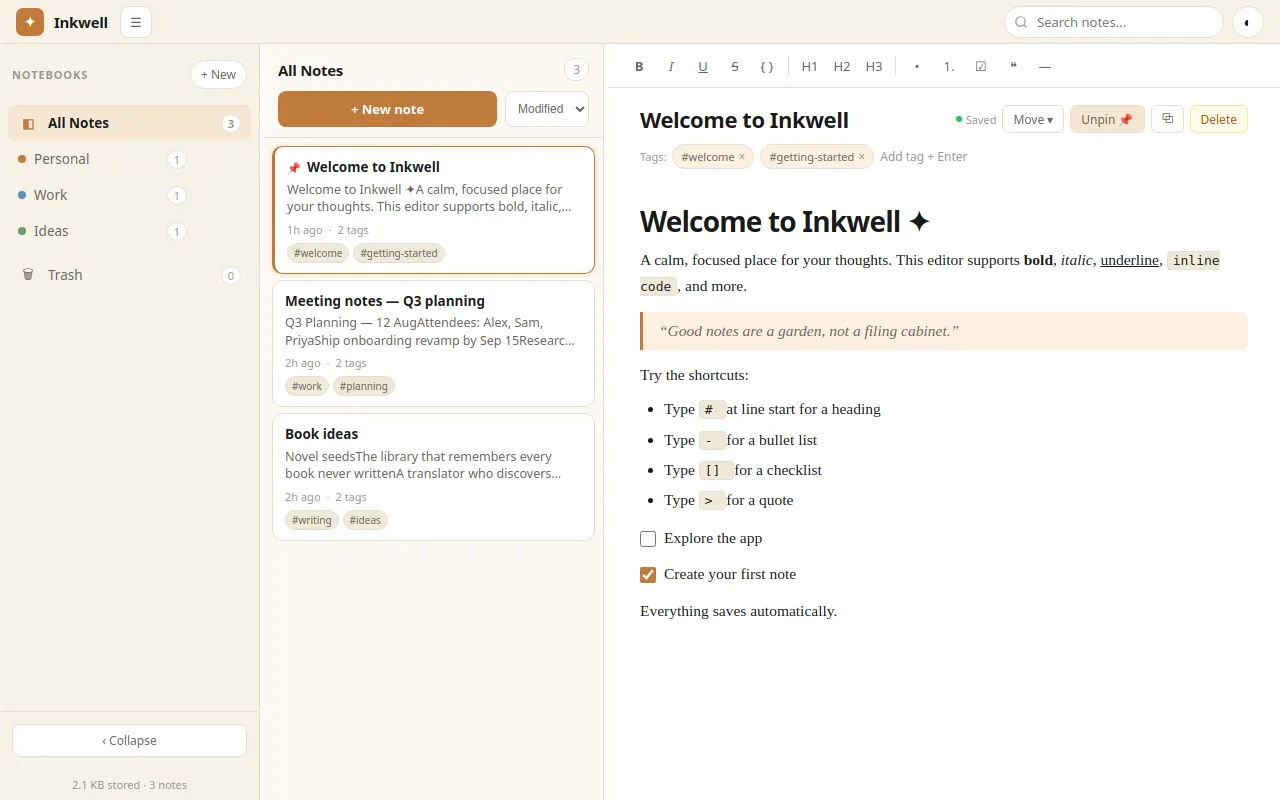 Initial view of Notes