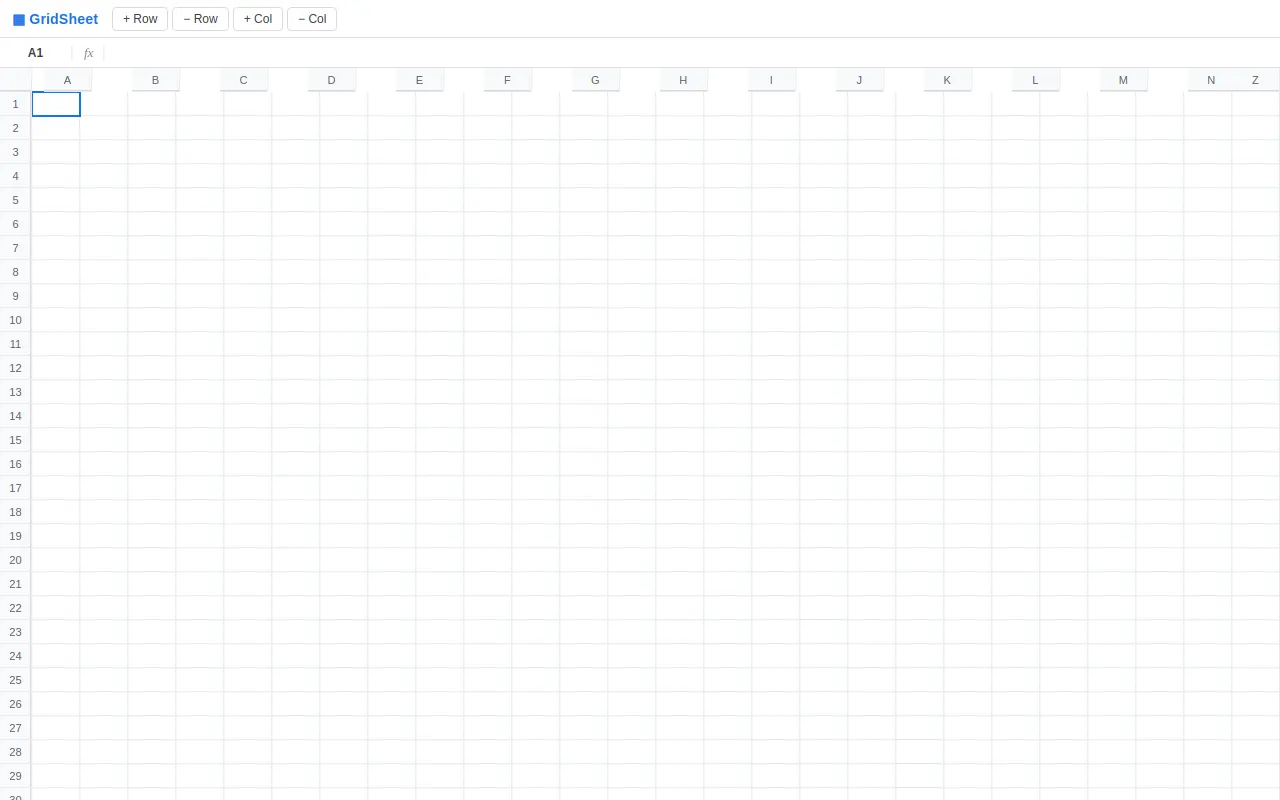 Initial view of Spreadsheet