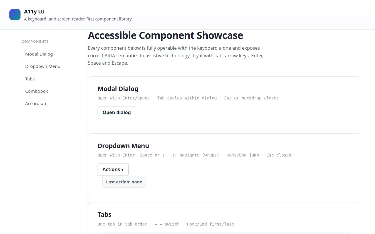 Initial view of Accessible Components