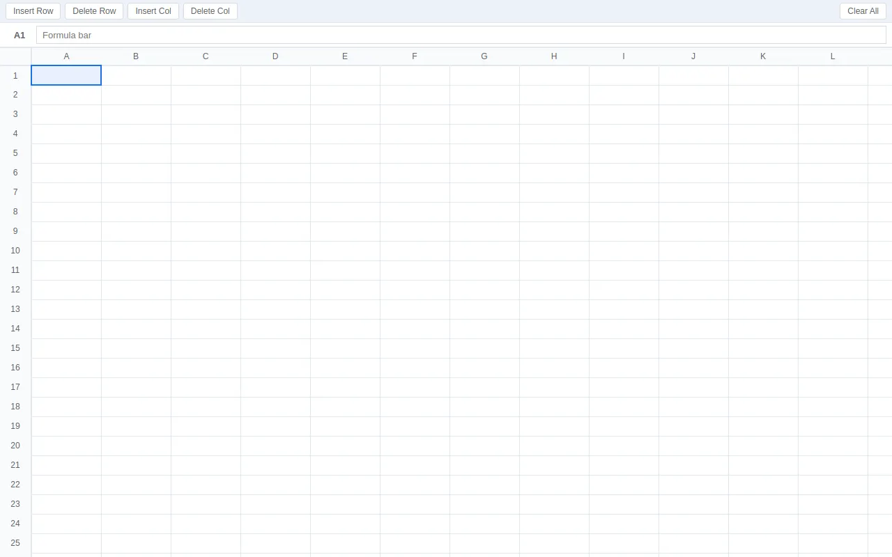 Initial view of Spreadsheet