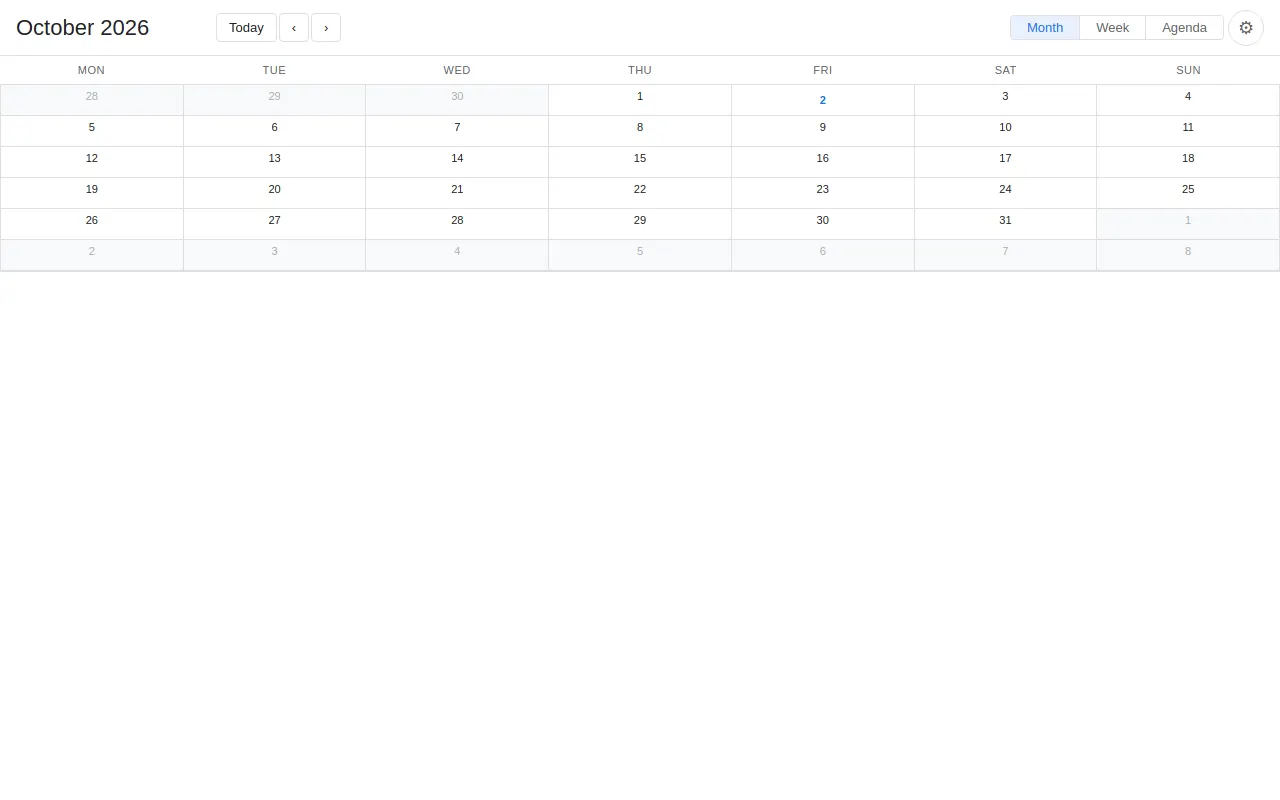 Initial view of Calendar