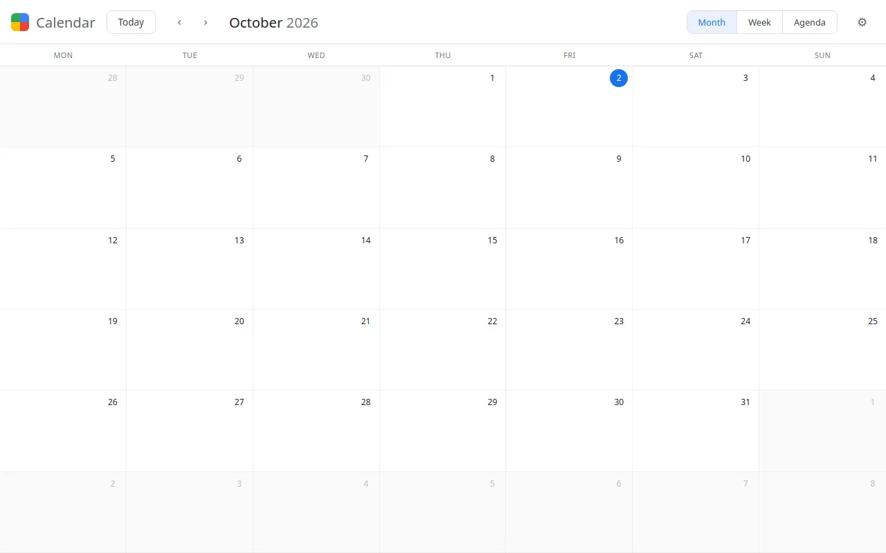 Initial view of Calendar