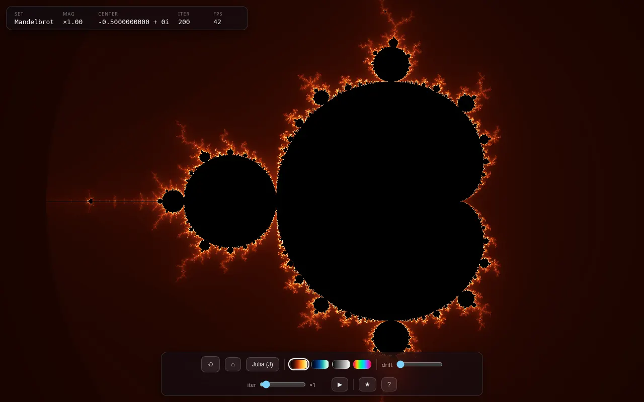 Initial view of Fractal Explorer