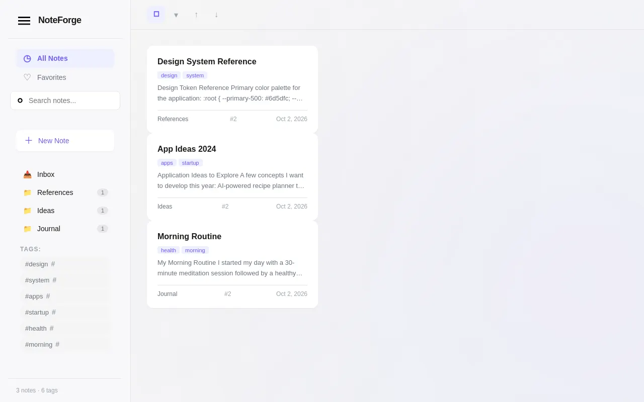 Initial view of Notes