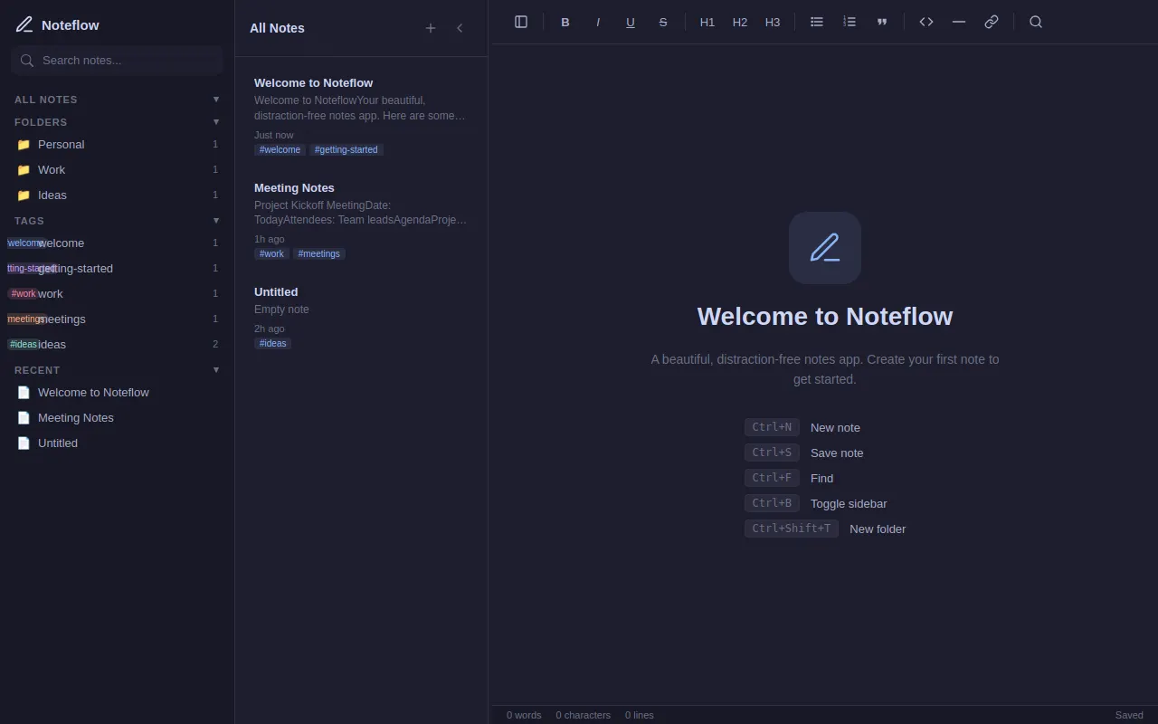 Initial view of Notes