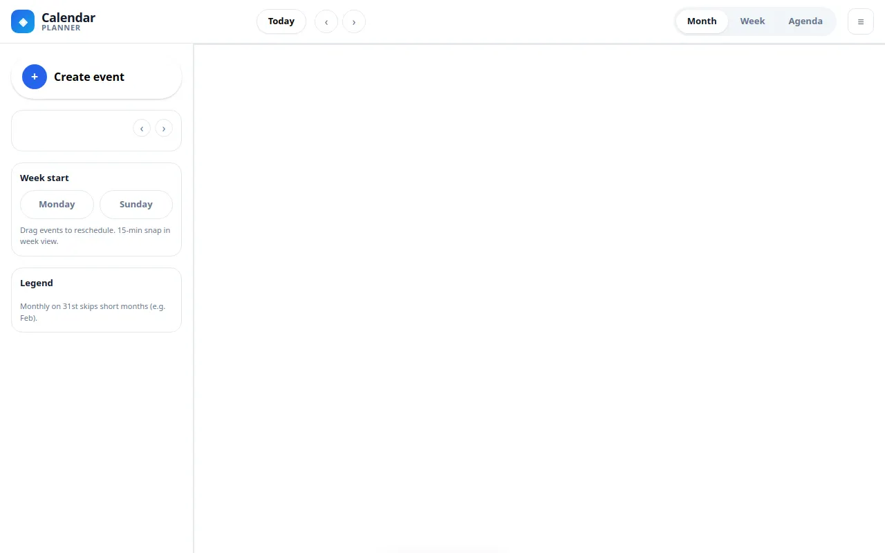 Initial view of Calendar