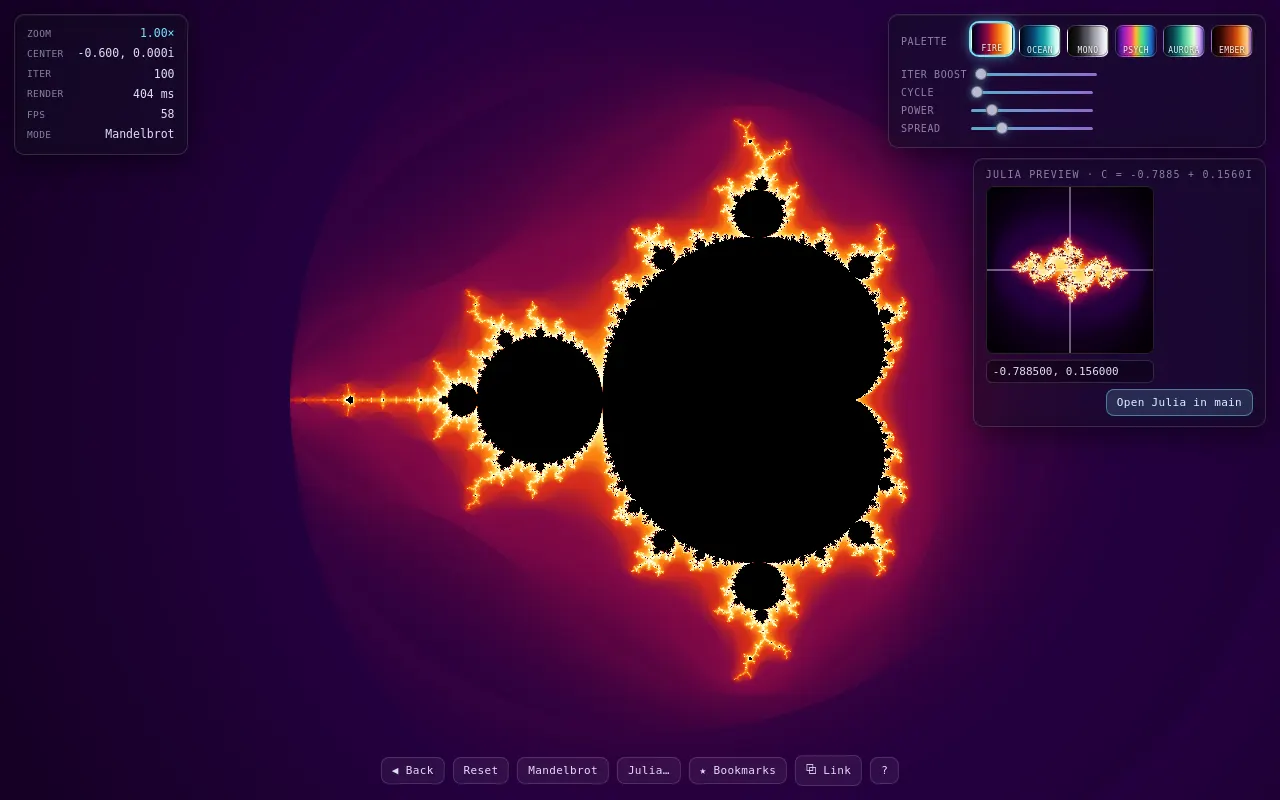 Initial view of Fractal Explorer