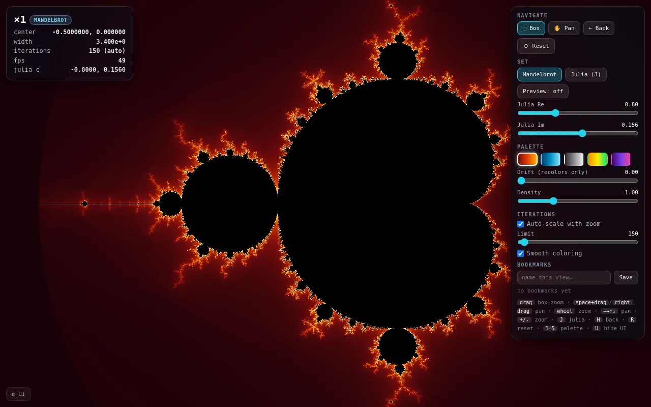 Initial view of Fractal Explorer