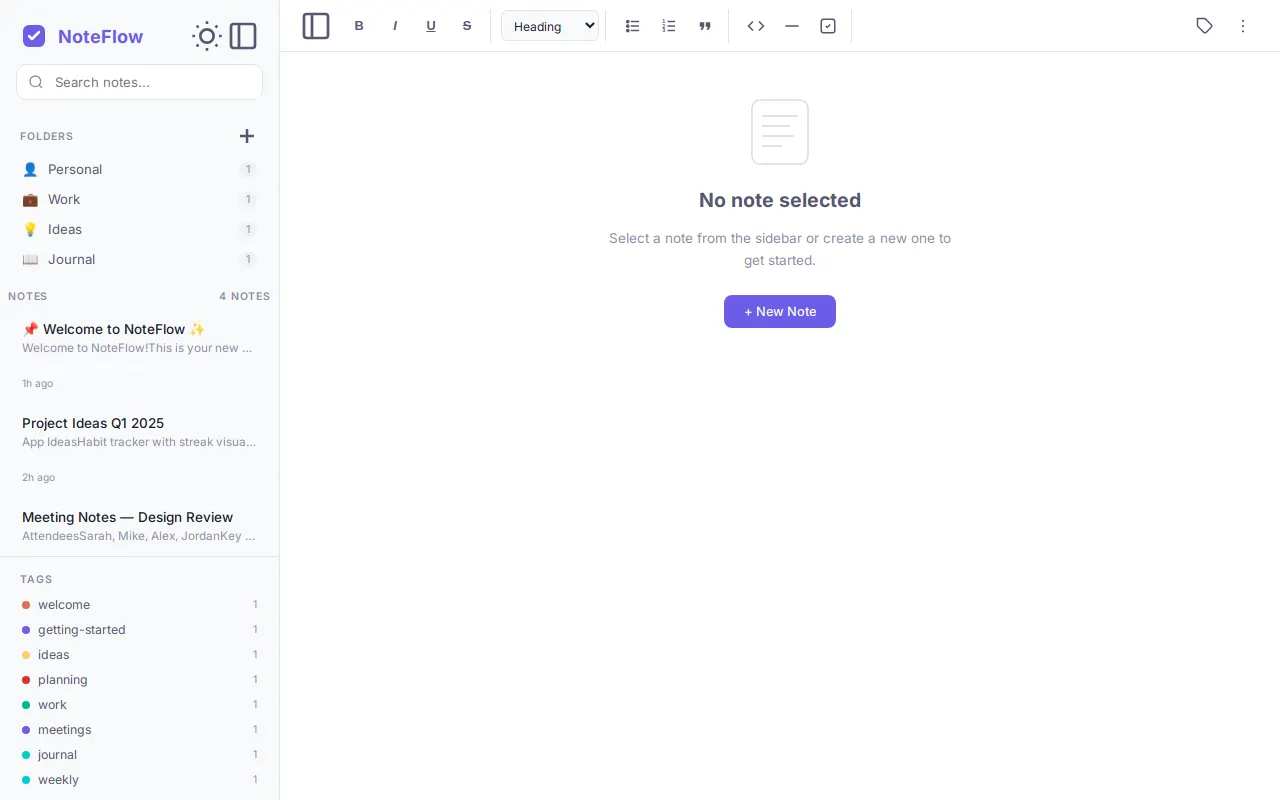 Initial view of Notes