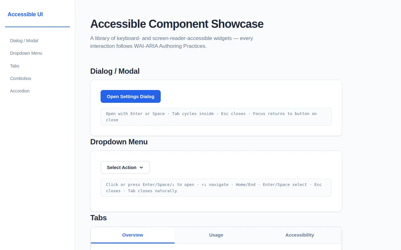 Initial view of Accessible Components
