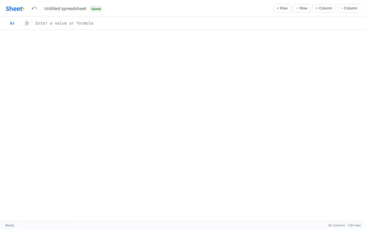 Initial view of Spreadsheet