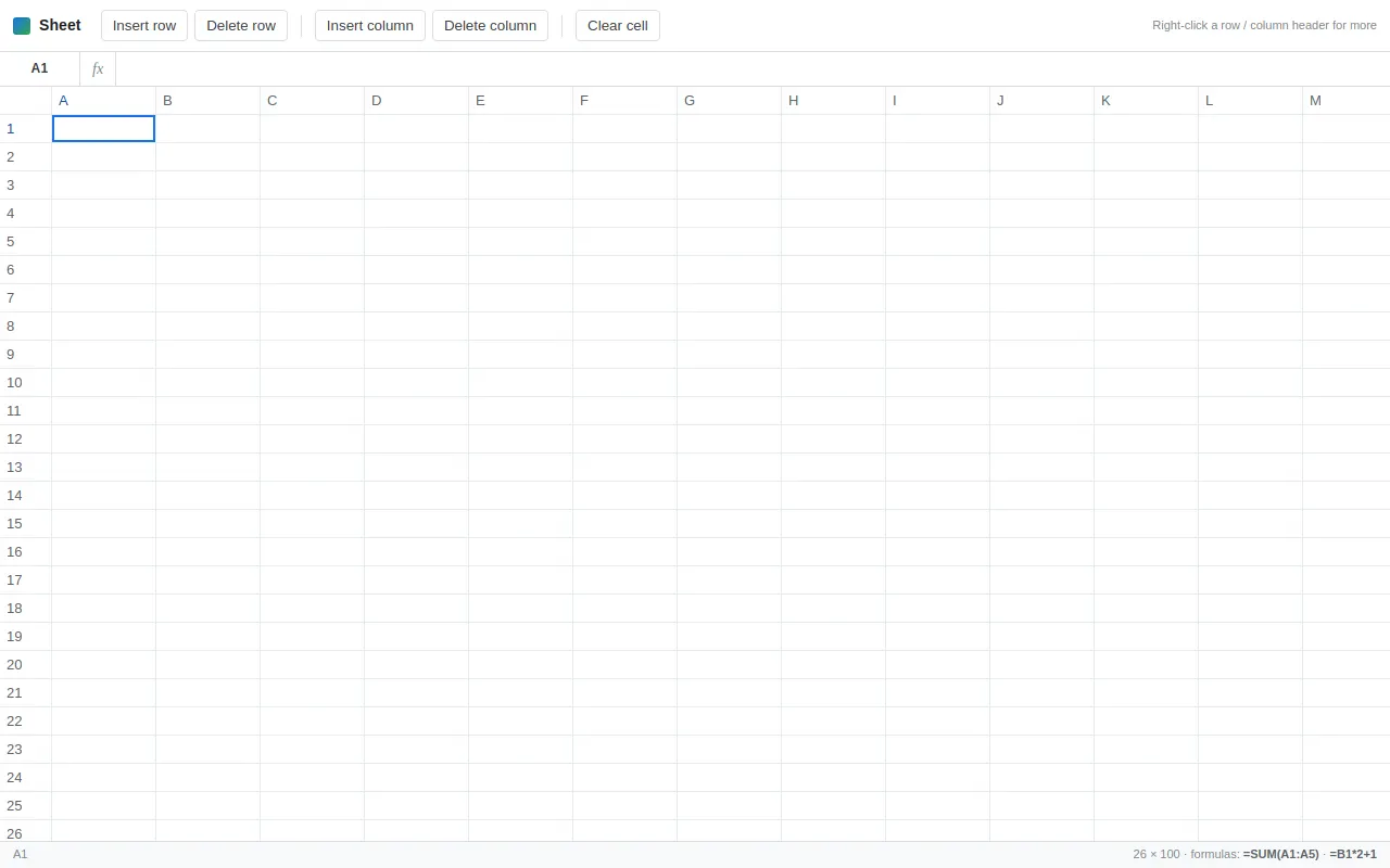 Initial view of Spreadsheet
