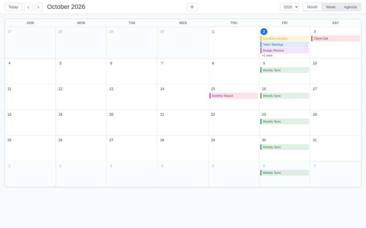 Initial view of Calendar