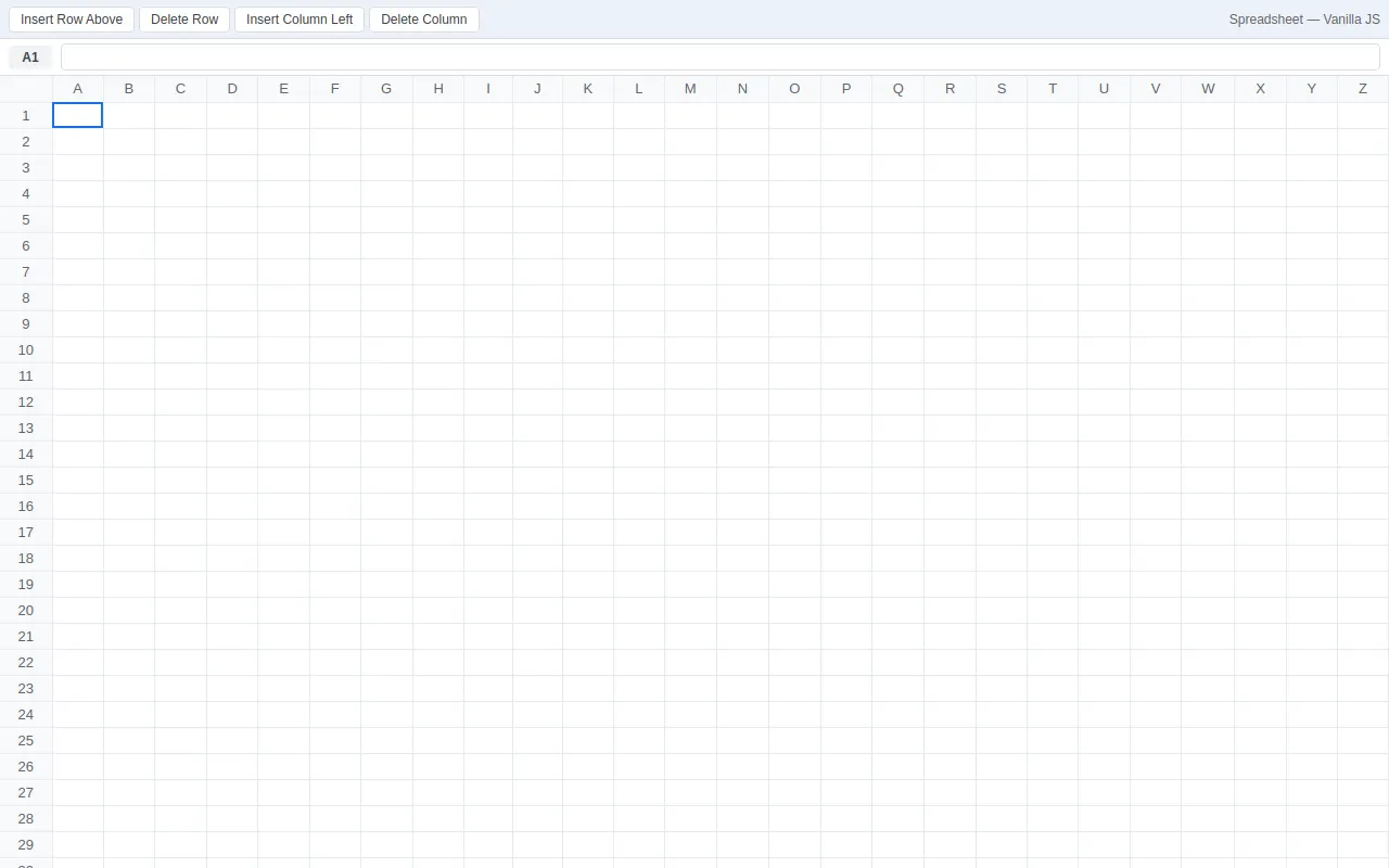 Initial view of Spreadsheet