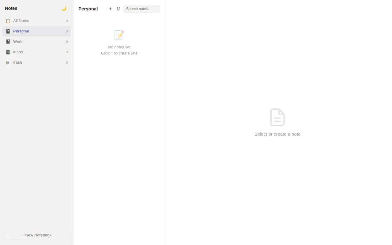 Initial view of Notes
