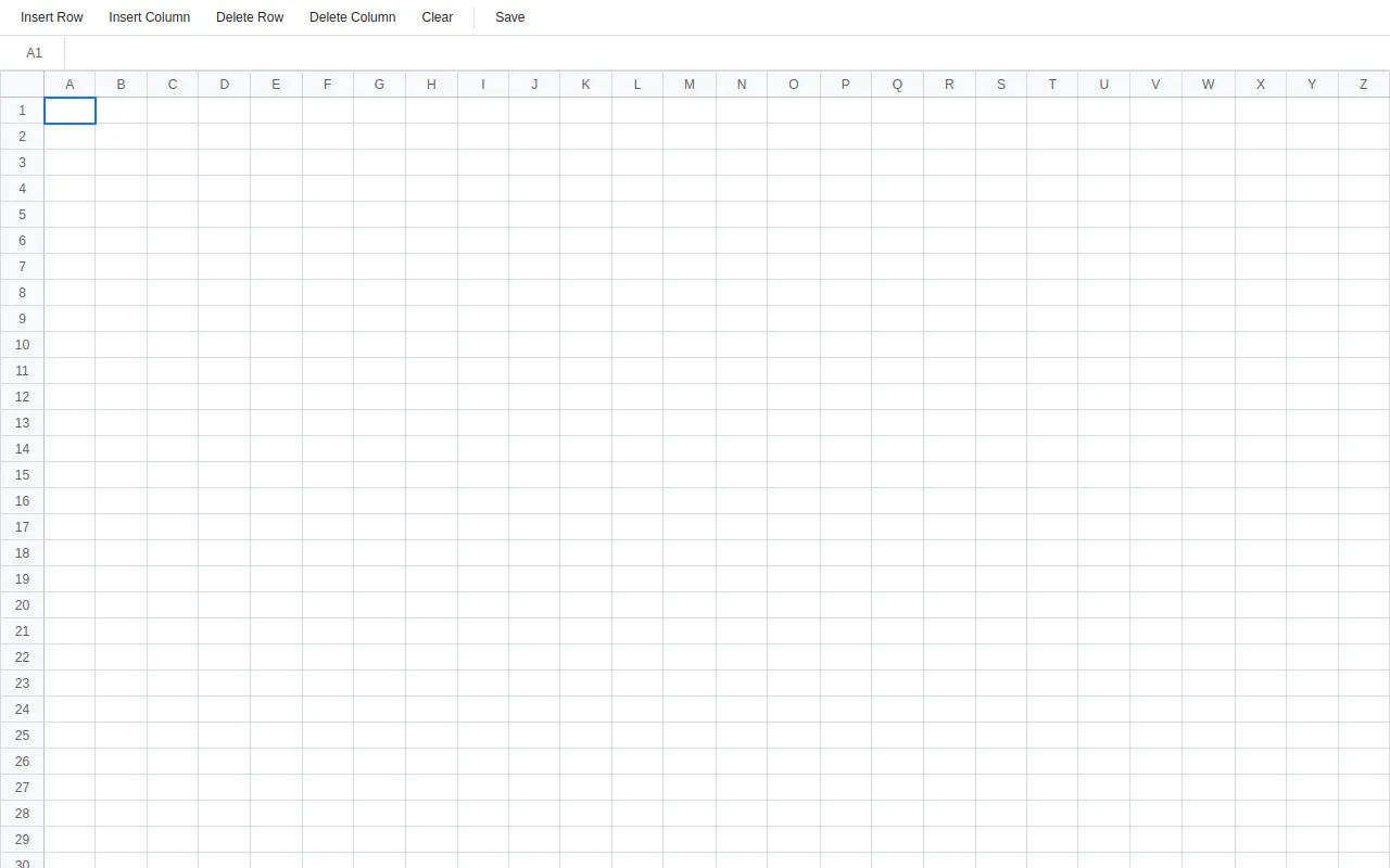 Initial view of Spreadsheet