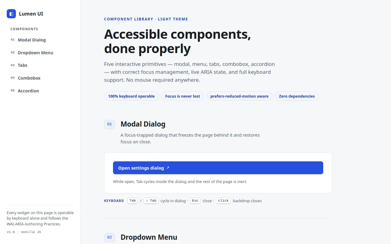 Initial view of Accessible Components