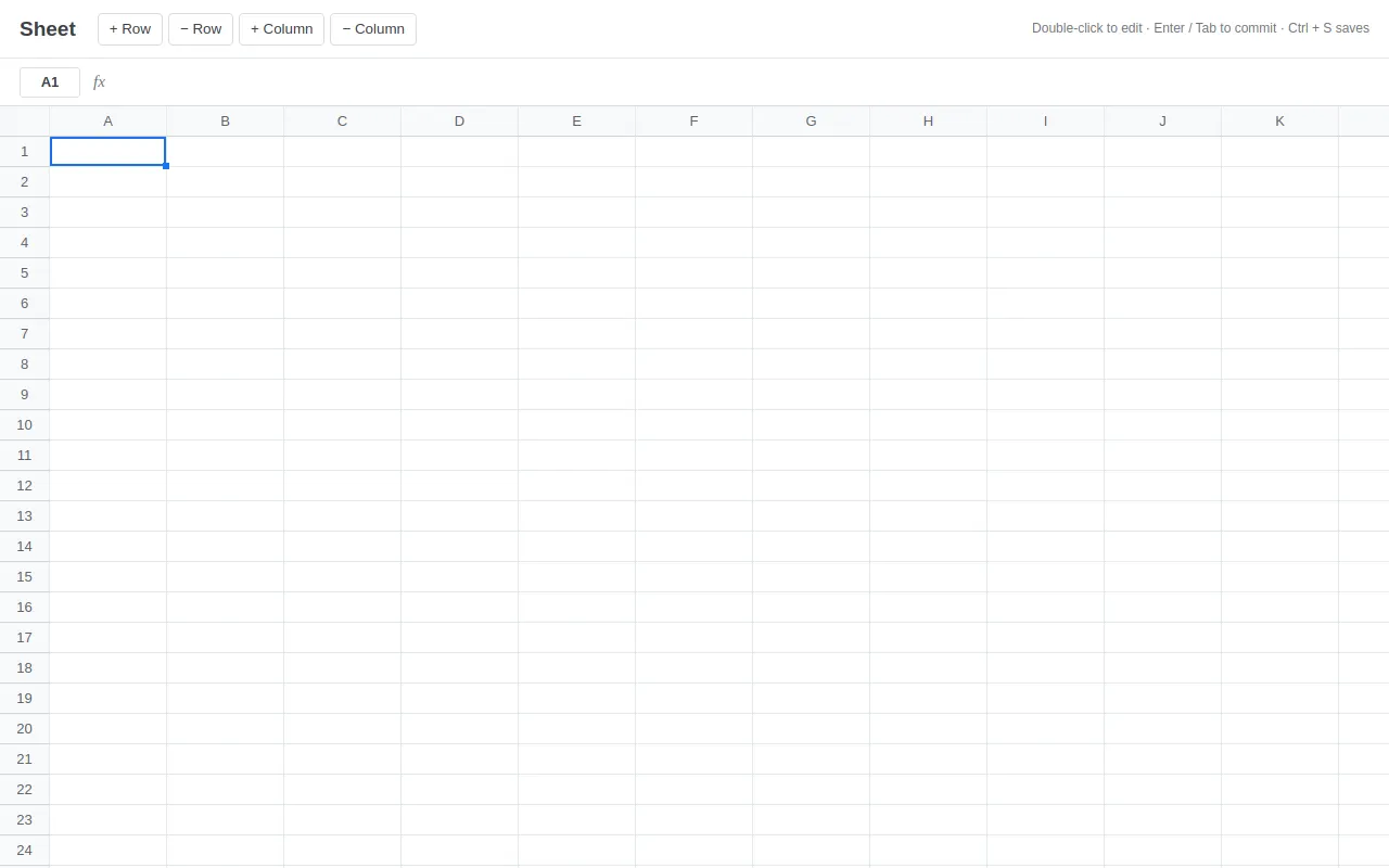 Initial view of Spreadsheet