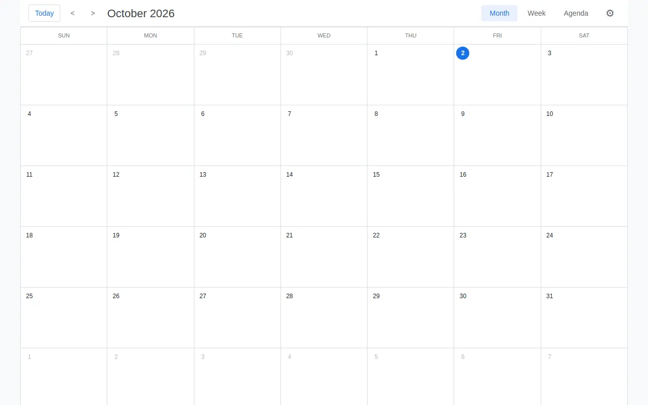 Initial view of Calendar