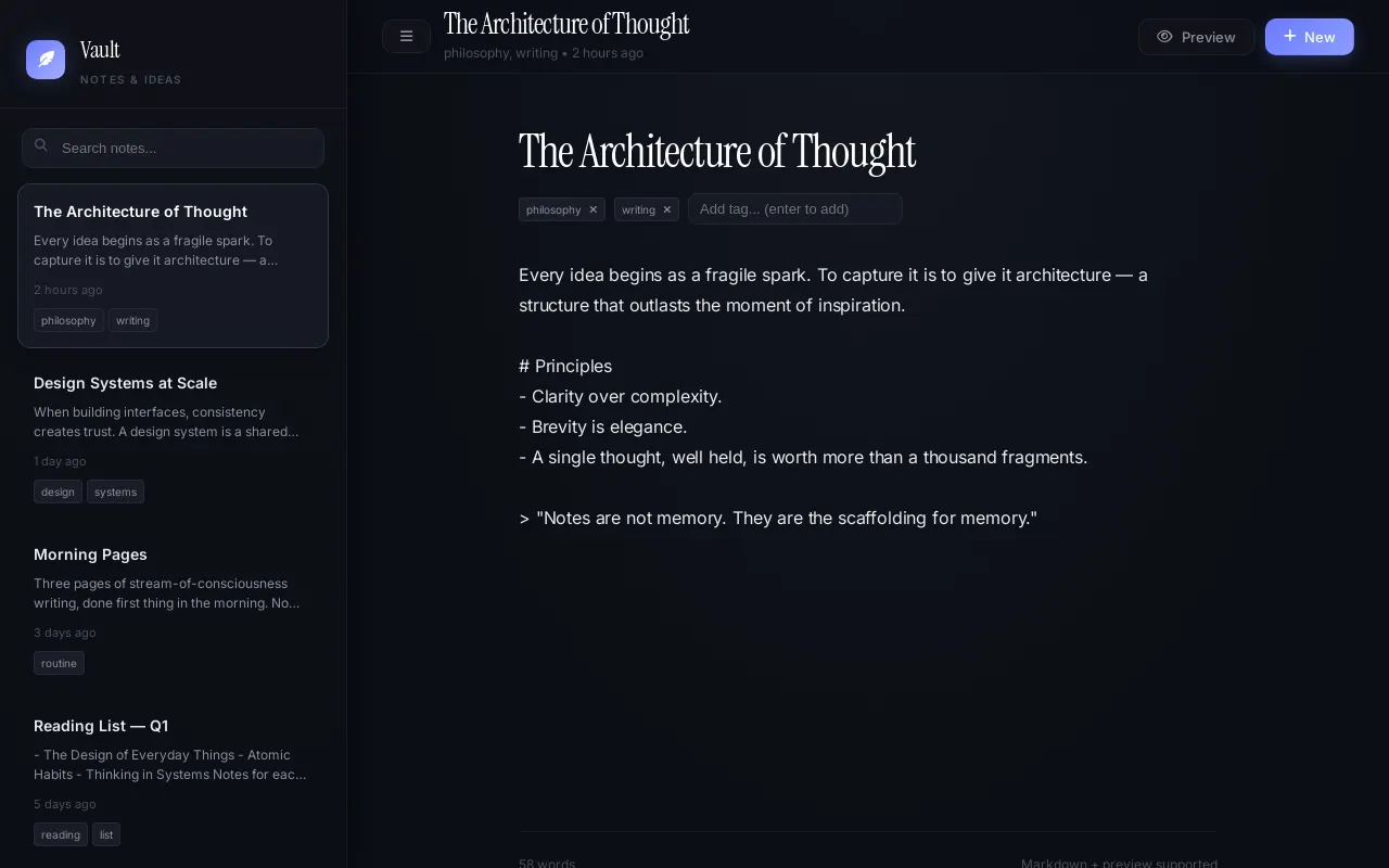 Initial view of Notes