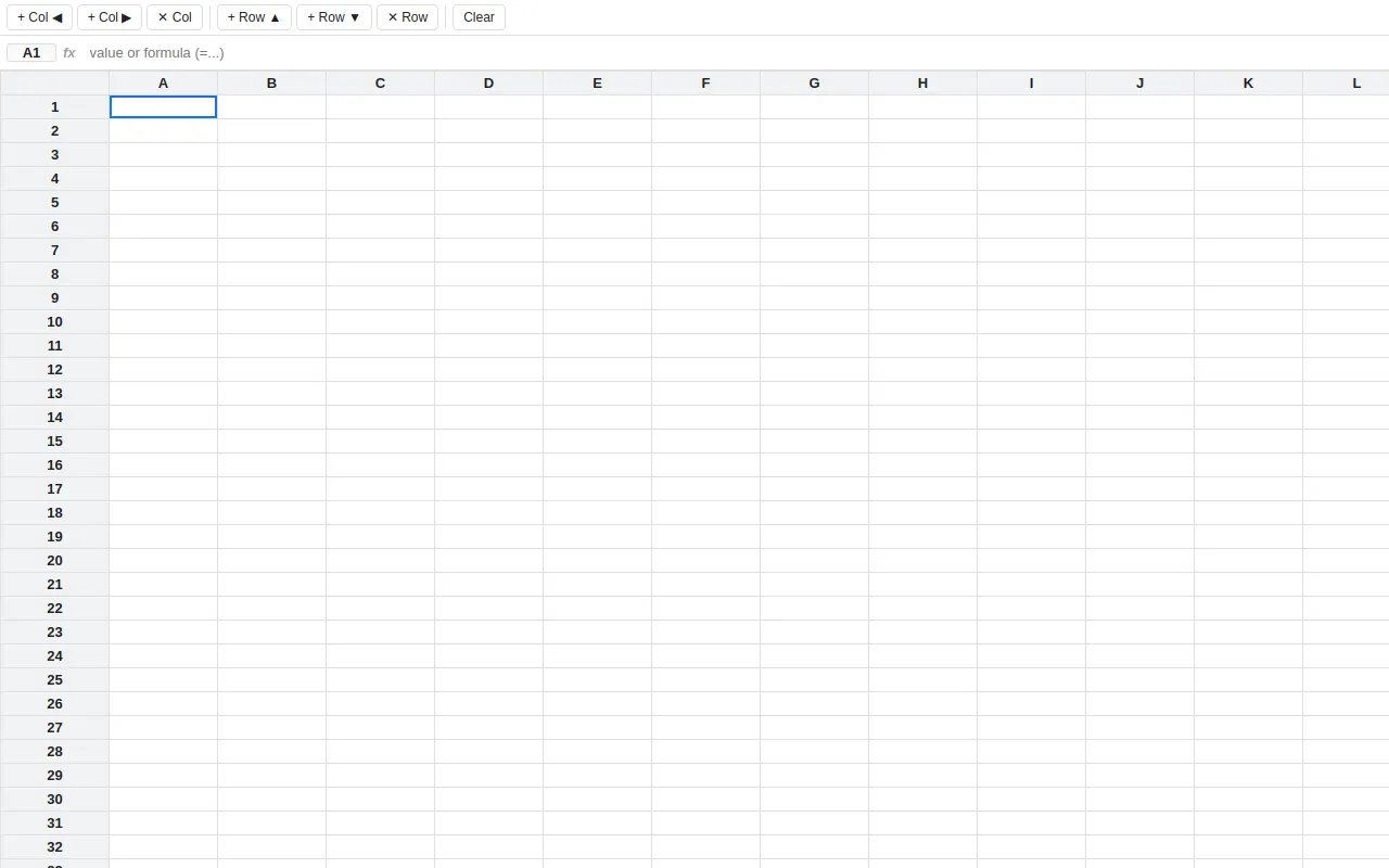 Initial view of Spreadsheet