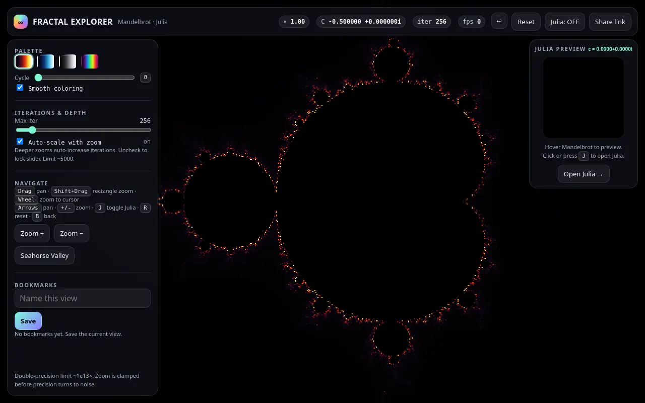 Initial view of Fractal Explorer