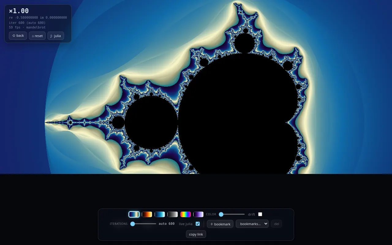 Initial view of Fractal Explorer