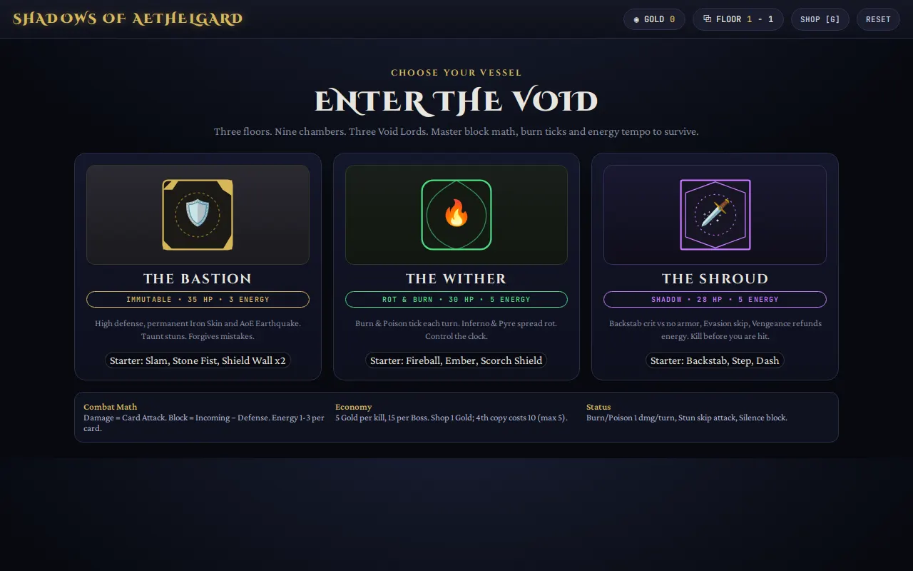 Initial view of Deckbuilder
