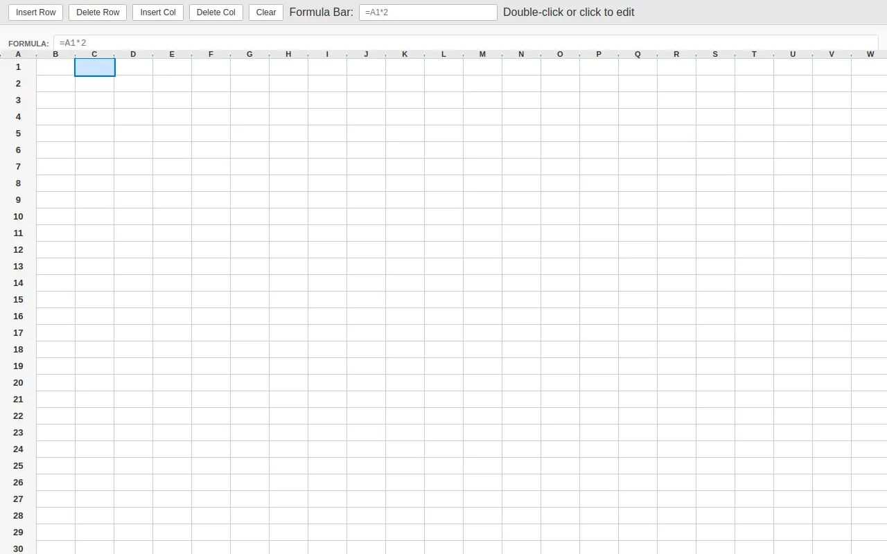 Initial view of Spreadsheet