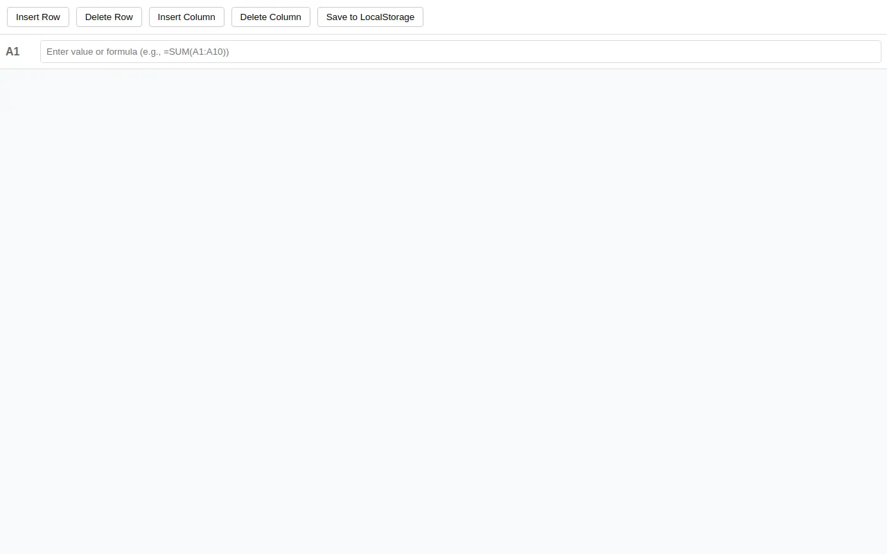 Initial view of Spreadsheet