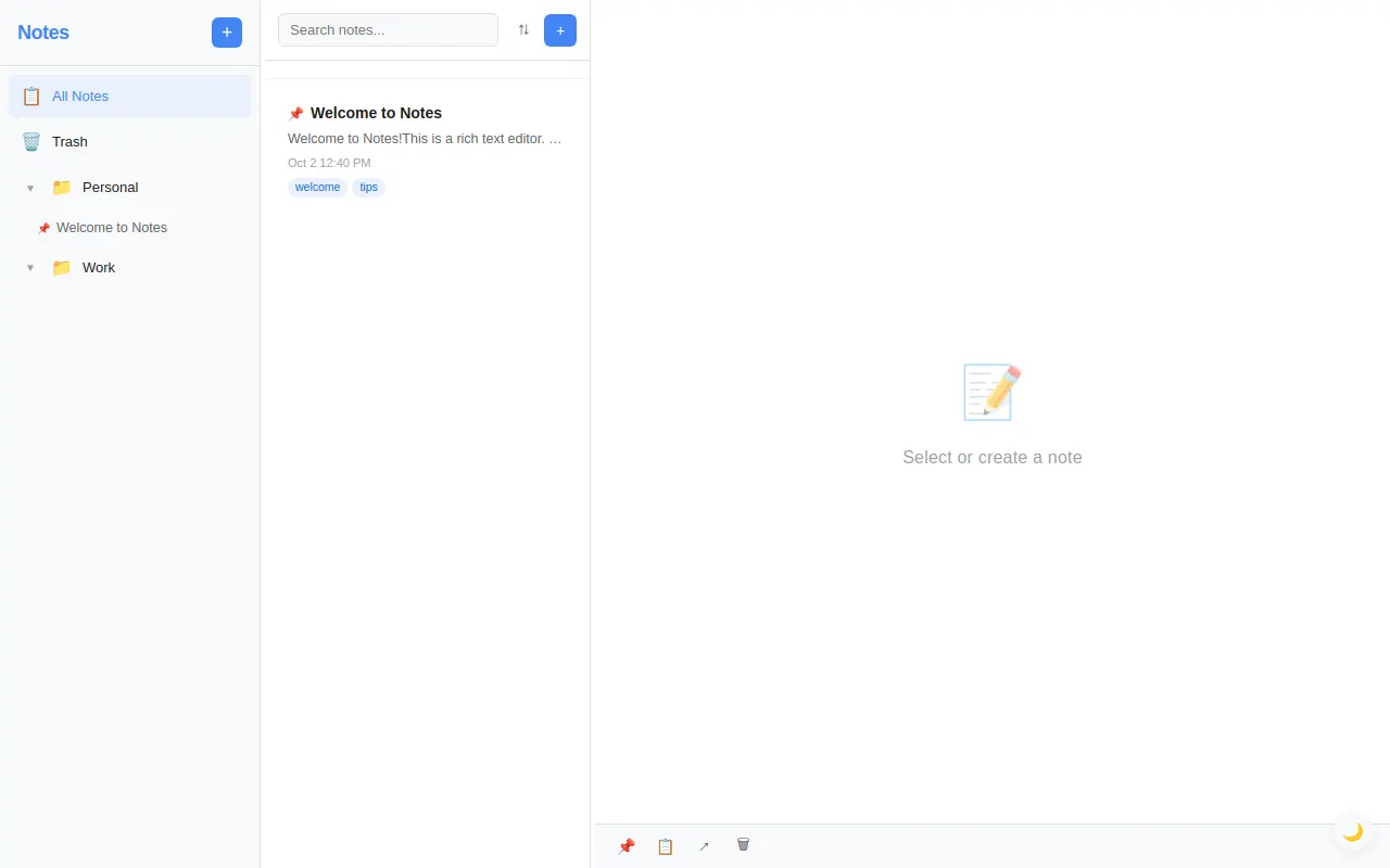 Initial view of Notes