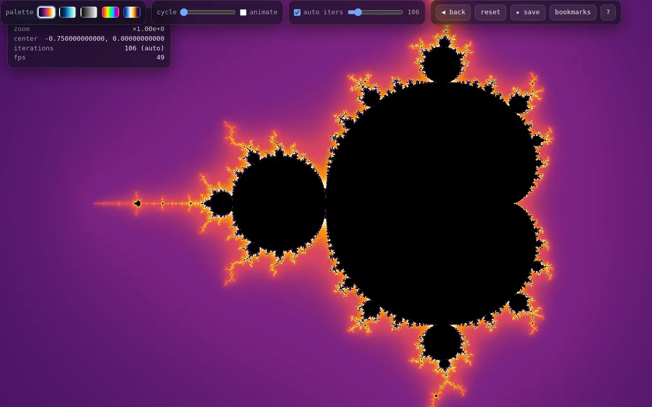 Initial view of Fractal Explorer