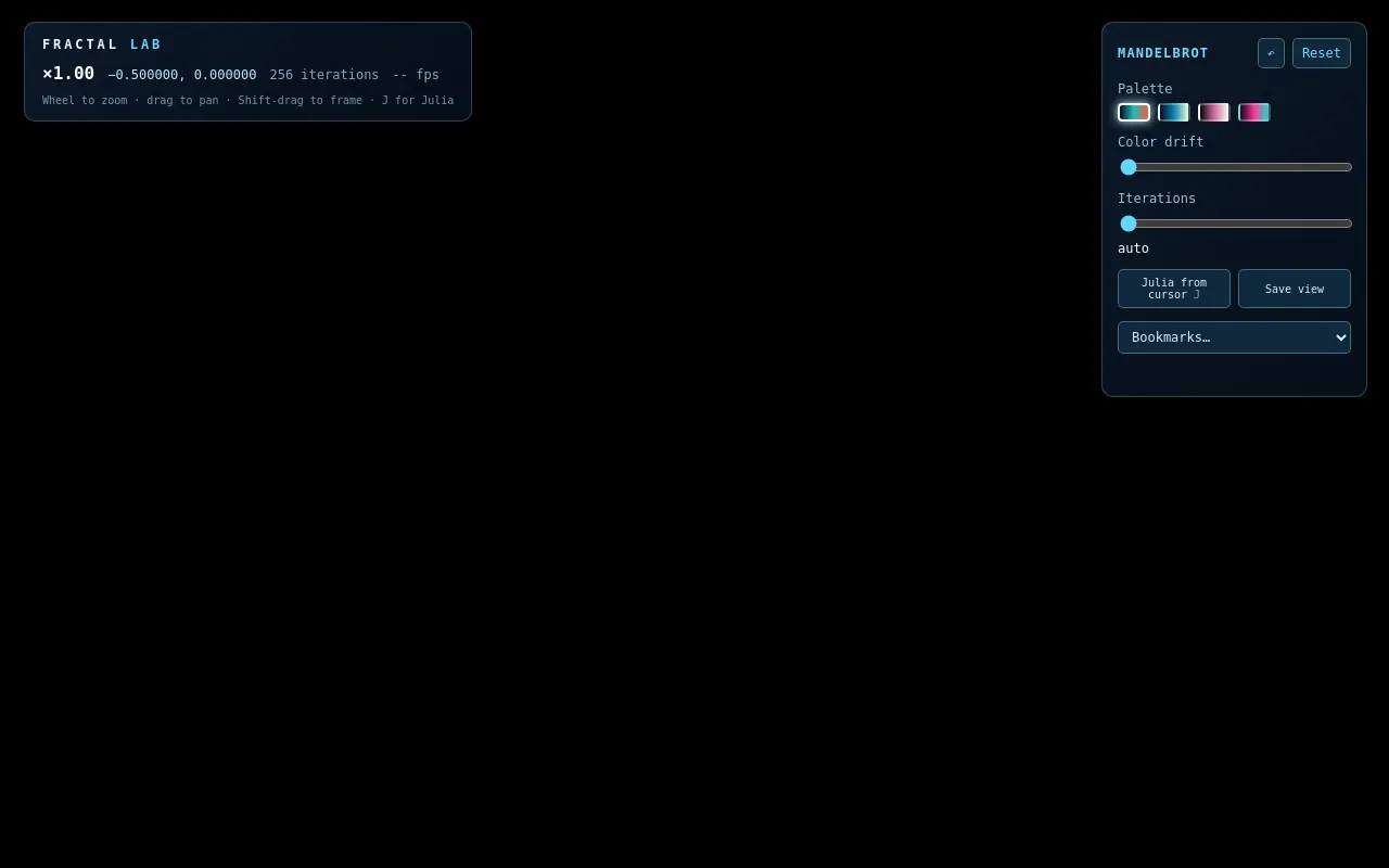 Initial view of Fractal Explorer