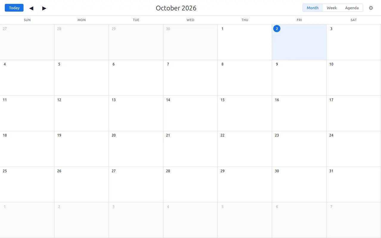 Initial view of Calendar